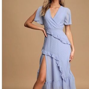 Next to You Periwinkle Blue Swiss Dot Ruffled Midi Dress